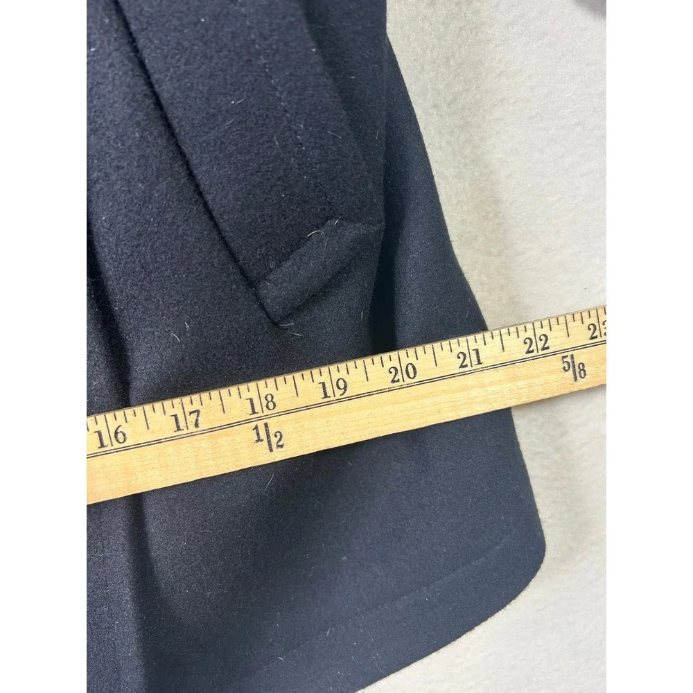 Michael Kors Mens Black Wool Blend Pea Coat Orange Lining Large Anchor Buttons